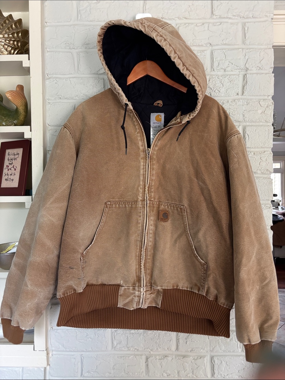 Carhartt J130 Quilted Hooded Canvas Brown Coat Size Extra Large